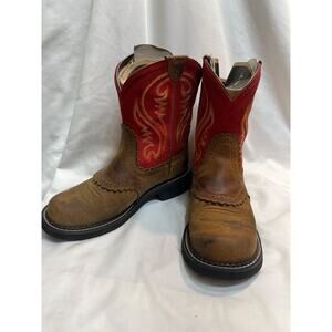 Ariat FatBaby Cowboy Boots Leather Brown & Red Women's Size 7B ~ 10014079